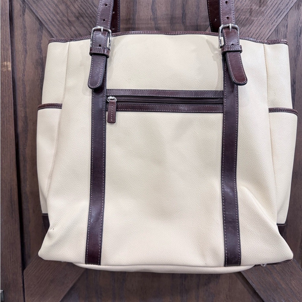 Elegant Cream and Brown Women's Laptop Bag